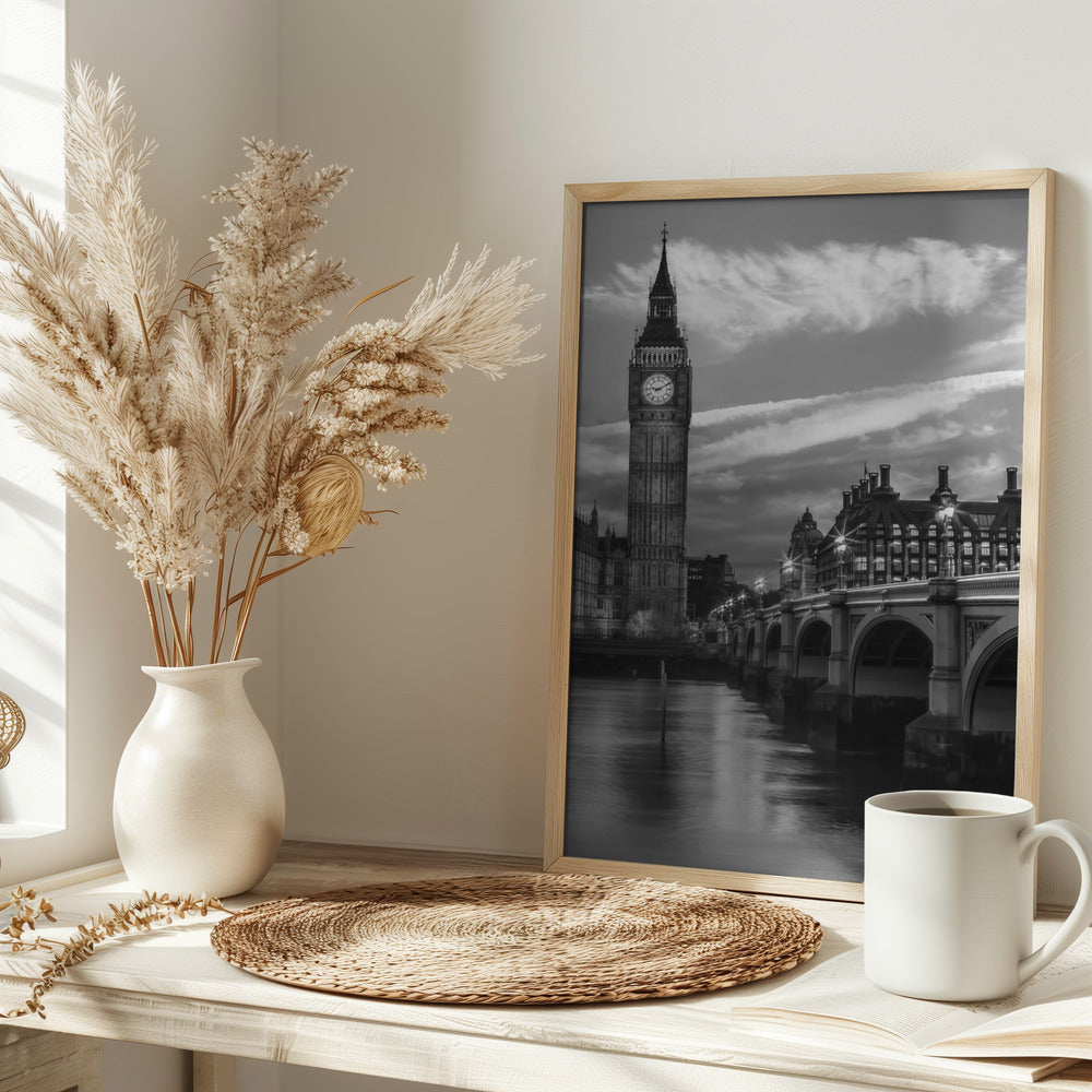 Evening at Westminster Bridge - Monochrome Poster