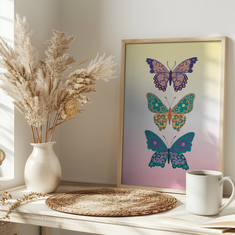 Colorful floral butterflies I Poster