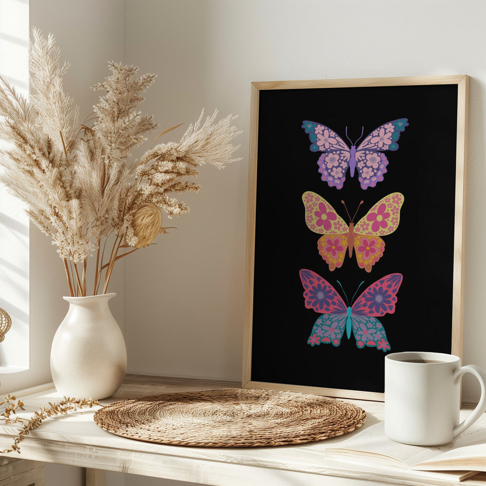 Colorful floral butterflies III Poster