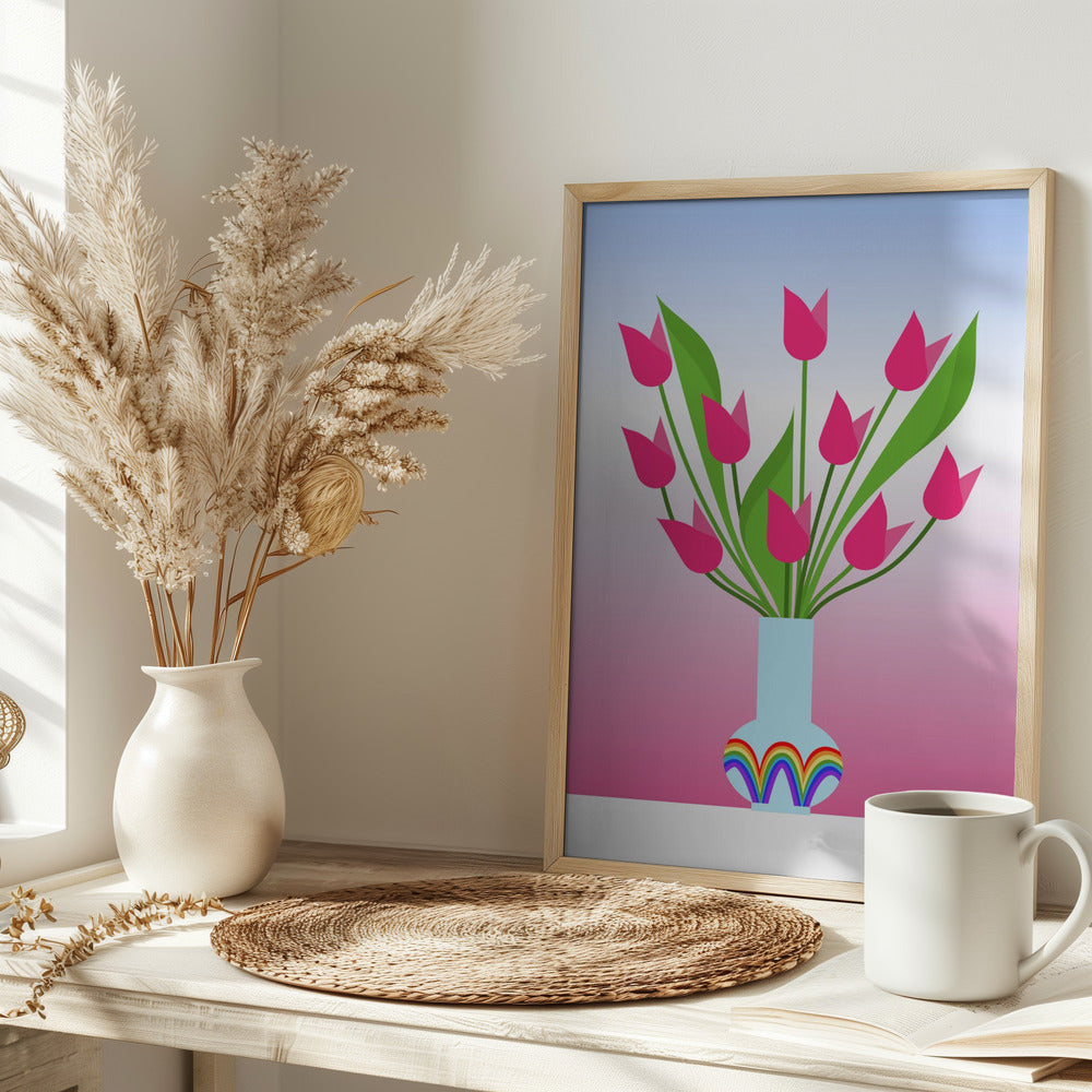 Tulips in the rainbow vase Poster