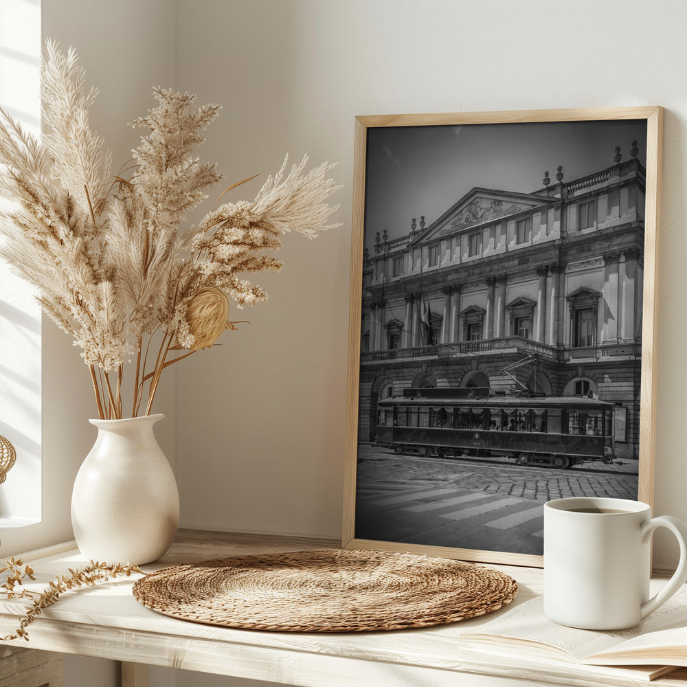 MILAN Teatro alla Scala &amp; Tram - monochrome Poster