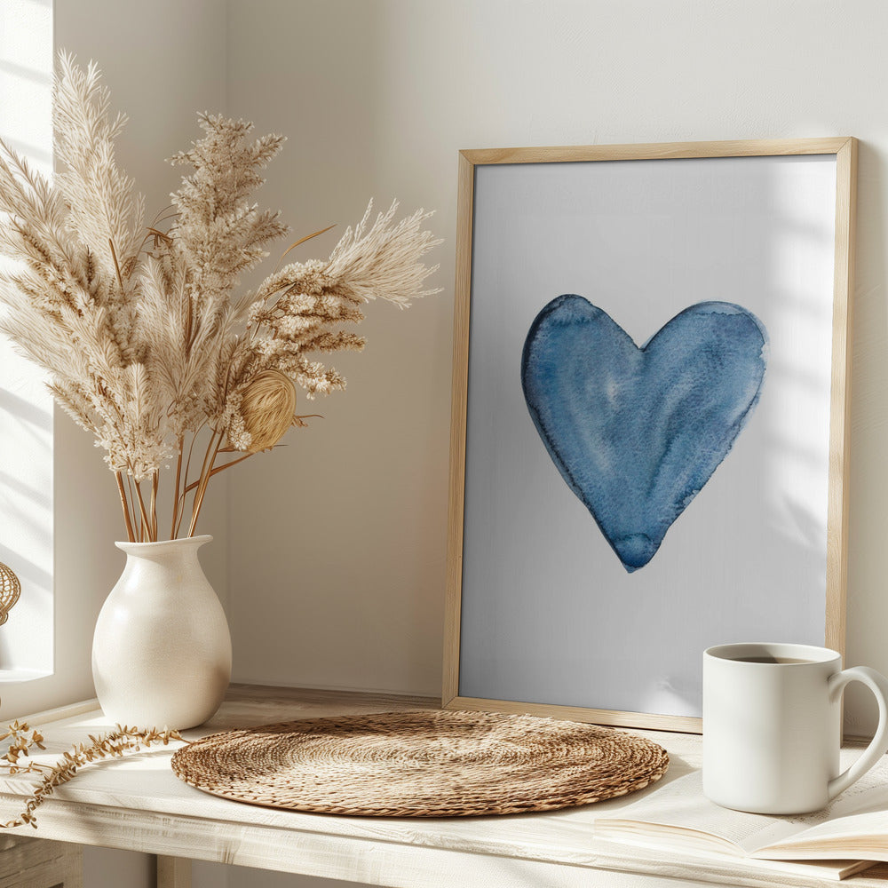 Watercolor heart blue Poster