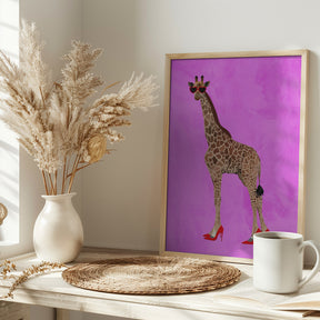 Giraffe wearing heels and heart glasses pink Poster