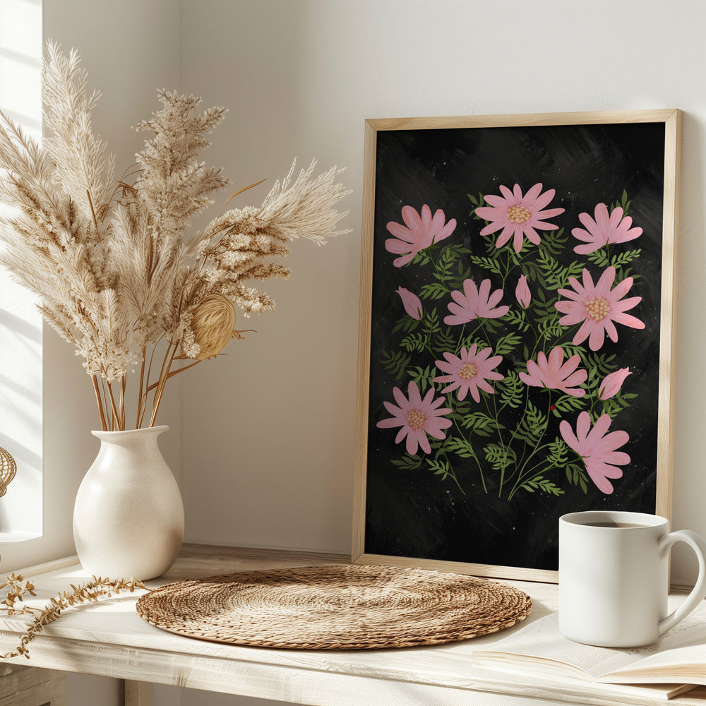 Ladybug flowers pink Poster