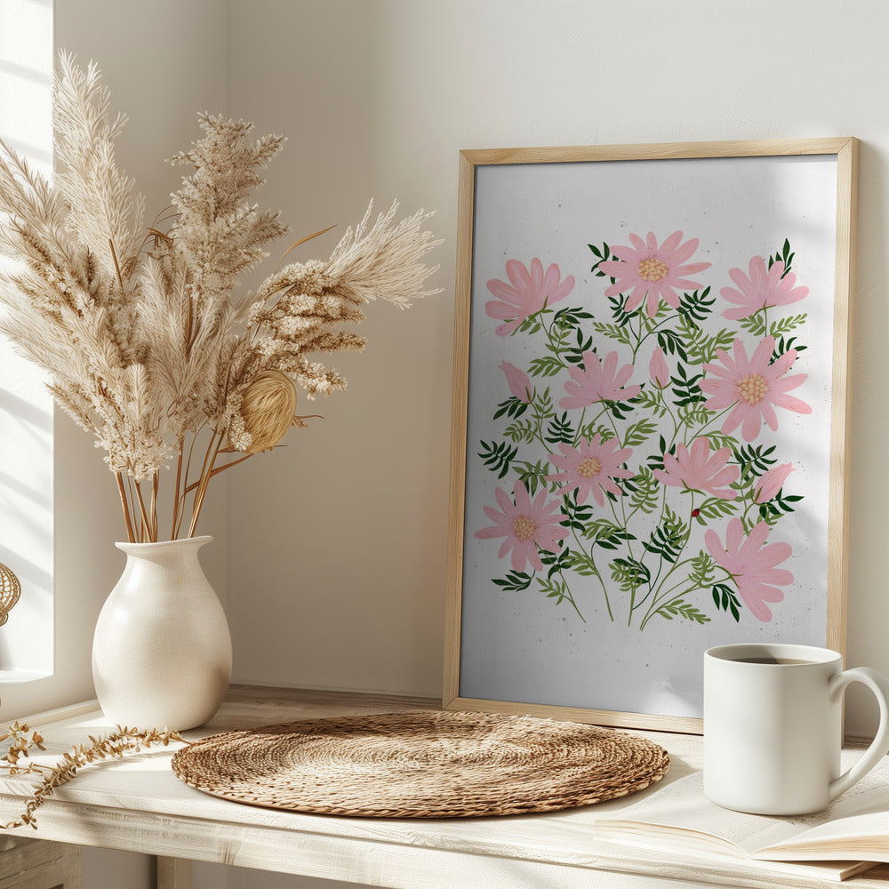 Ladybug flowers pink Poster