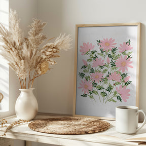 Ladybug flowers pink Poster