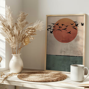 Birds Flying In the Sunset Poster