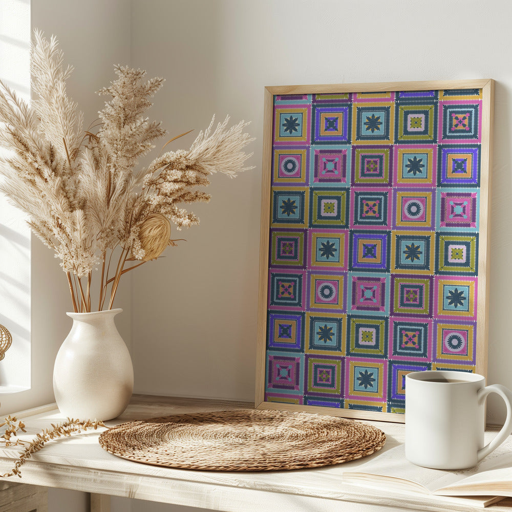 Colorful digital grandma squares II Poster