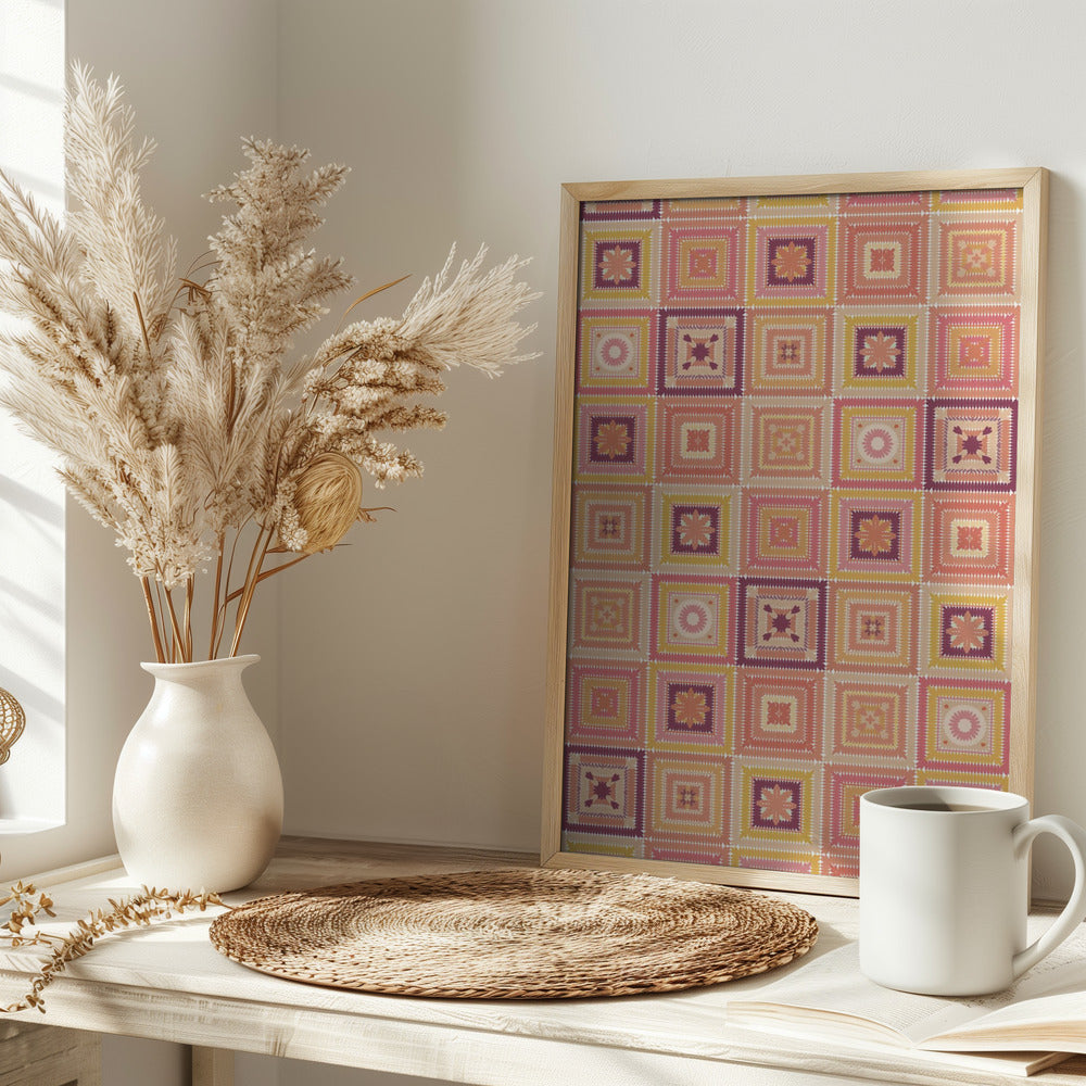 Peach digital grandma squares I Poster