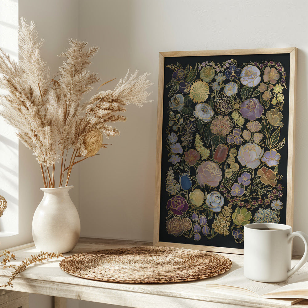 Ragni moody flowers in gold Poster