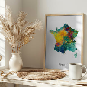 France Watercolor Map Poster