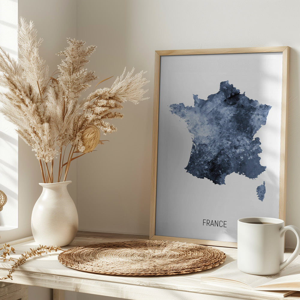 France Watercolor Map Poster