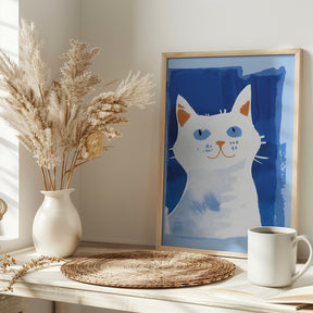 Cat In Blue Poster