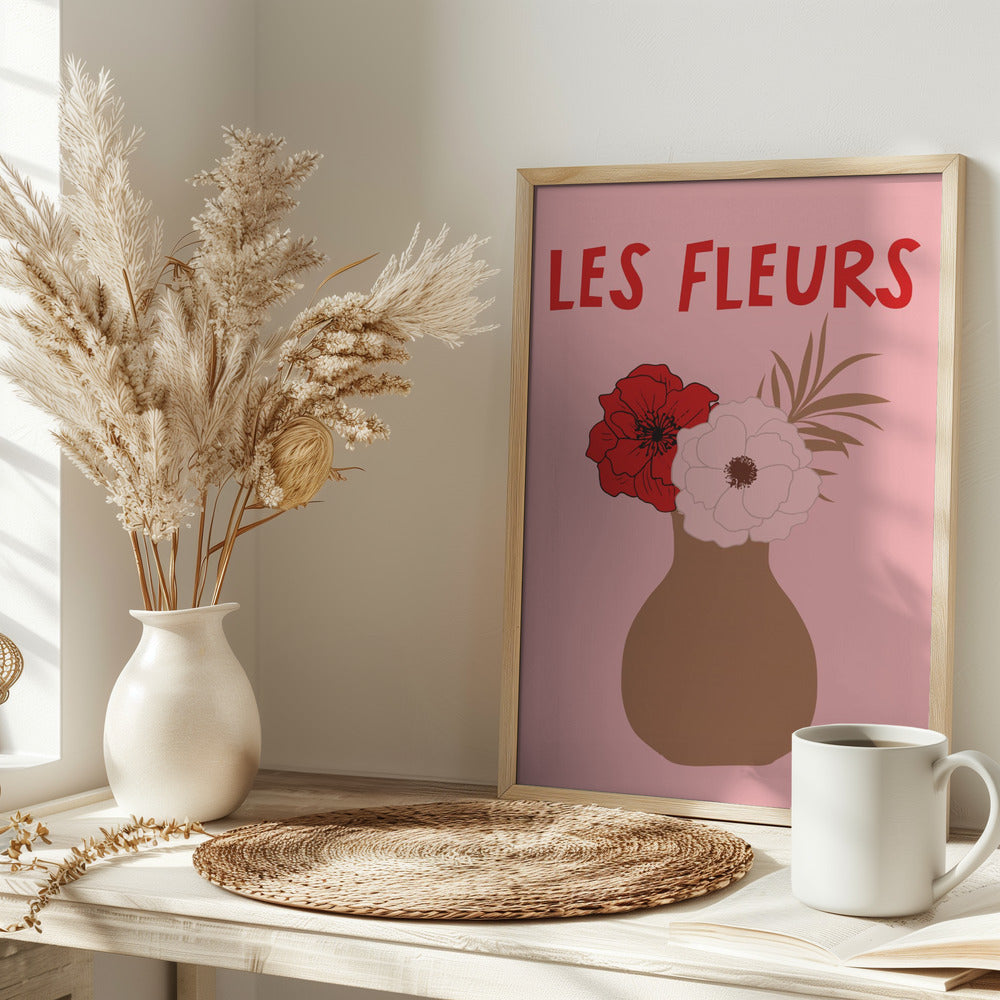 Les Fleurs Pink and Red Poster