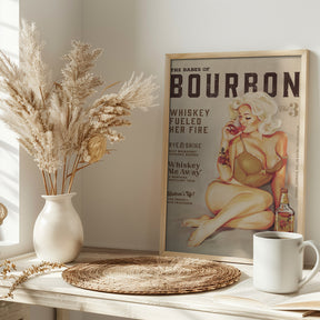 Bourbon Wall Art. Sexy Vintage Pin Up Girl Drinking Whiskey Poster