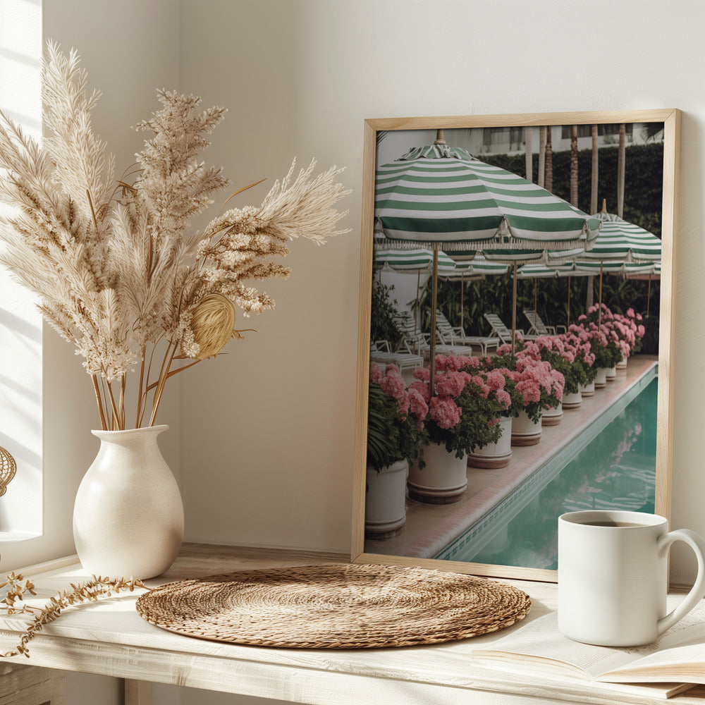 Green Pool Flowers Poster