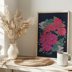 Flower Bouquet On Navy Poster