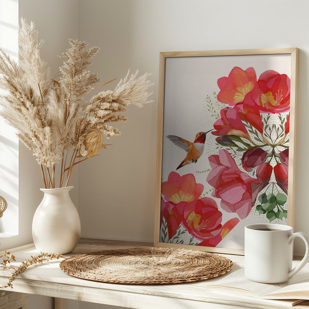 Hummingbird and Flowers Poster