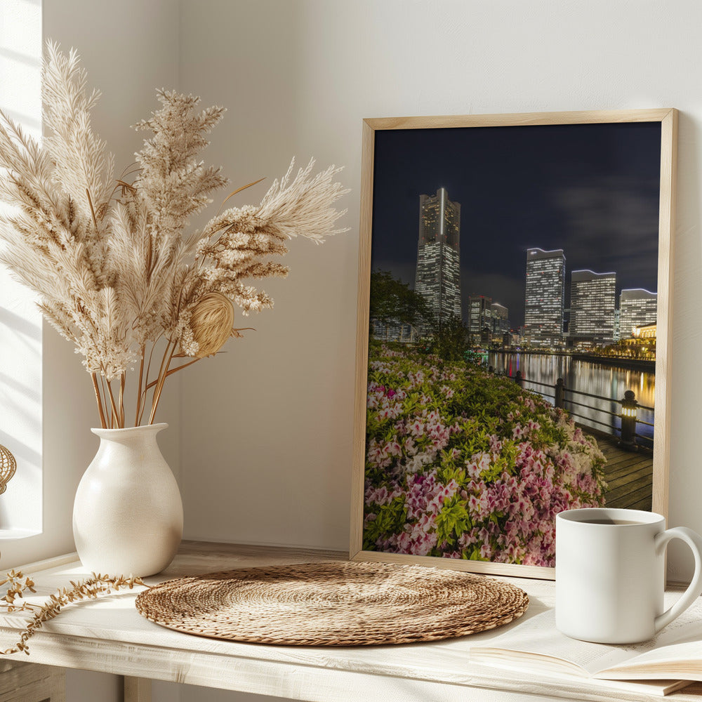 Picturesque Yokohama skyline at night Poster