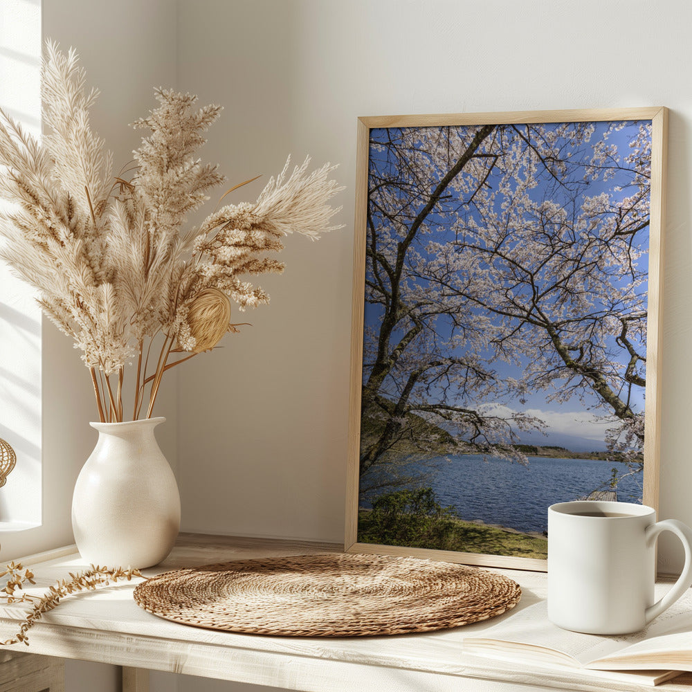 Charming Lake Tanuki with Mount Fuji Poster