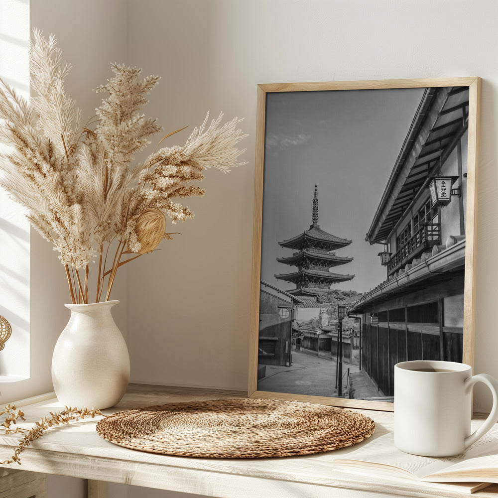 Historic Kyoto with Yasaka Pagoda - monochrome Poster