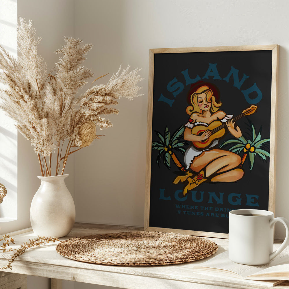 Island Lounge Tropical Pin Up Girl Playing Guitar Poster