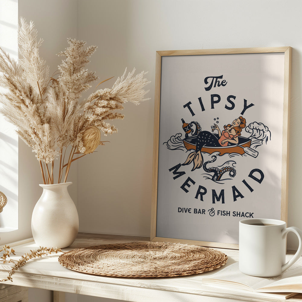 Tipsy Mermaid Dive Bar Mermaid Art Poster