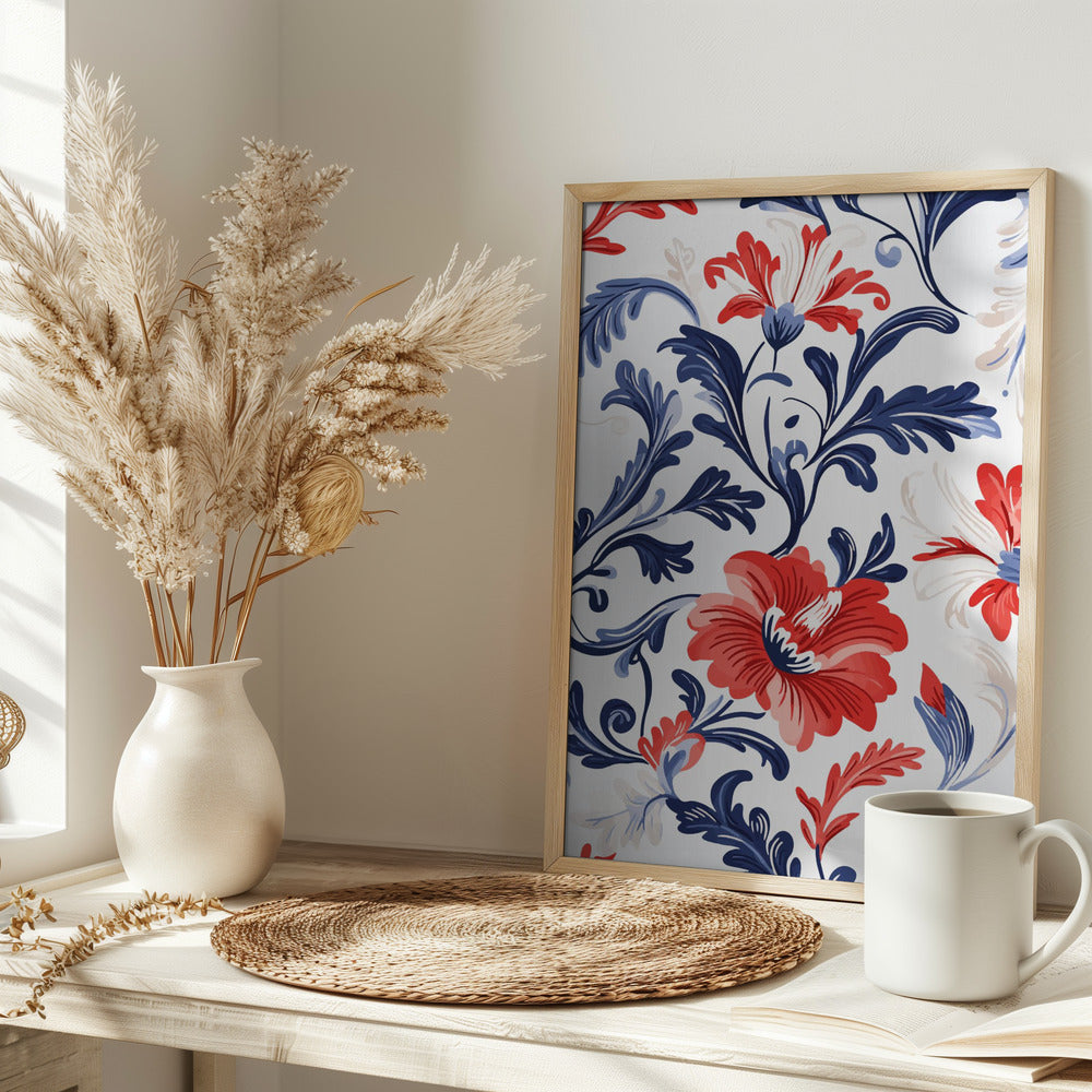 Floral In Blue and Red Poster