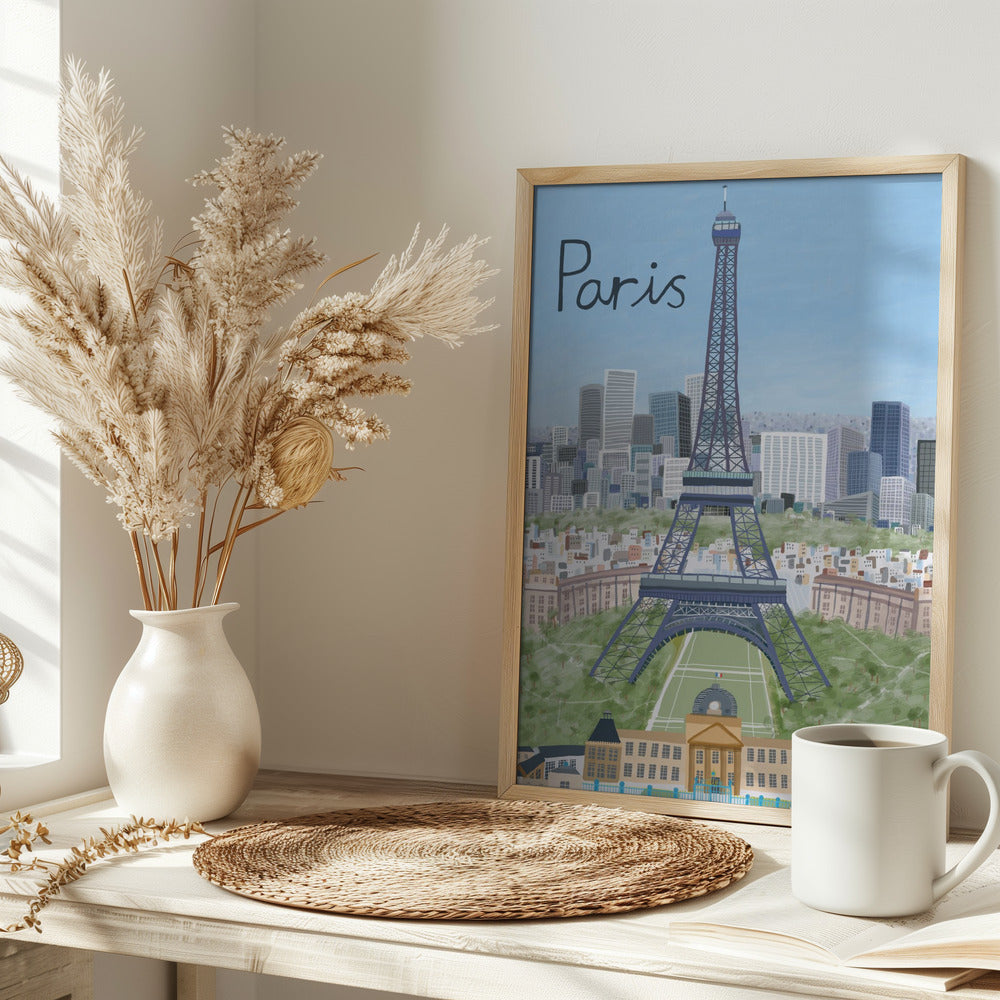 Eiffel Tower with Paris City in Background by Artist Carla Daly Poster