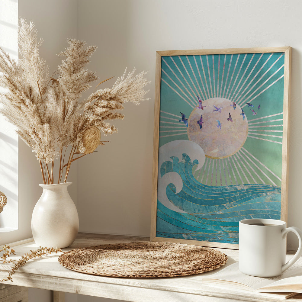 Sunset Golden Ocean Turquoise Poster