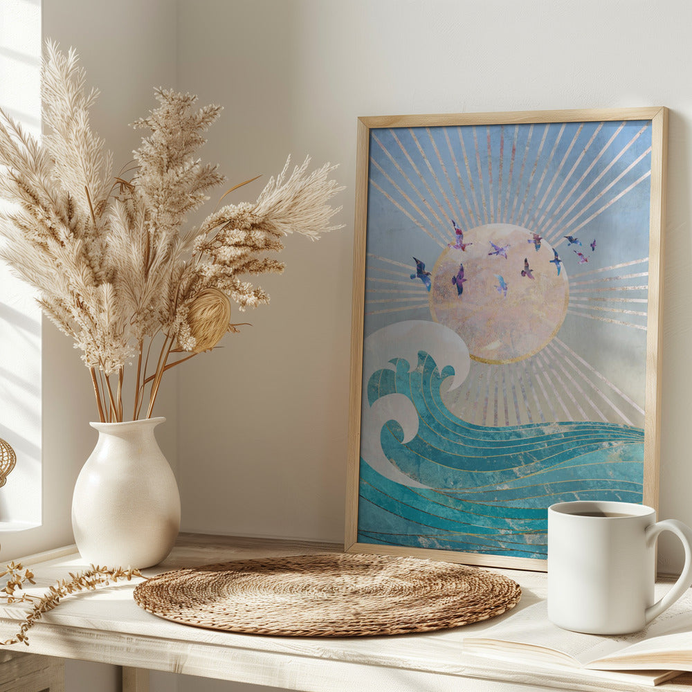 Sunset Golden Ocean Blue Poster