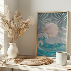 Sunset Golden Ocean Grey Poster