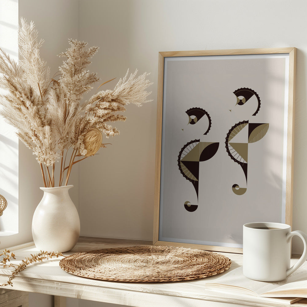 Golden Animals - Seahorses (white Poster