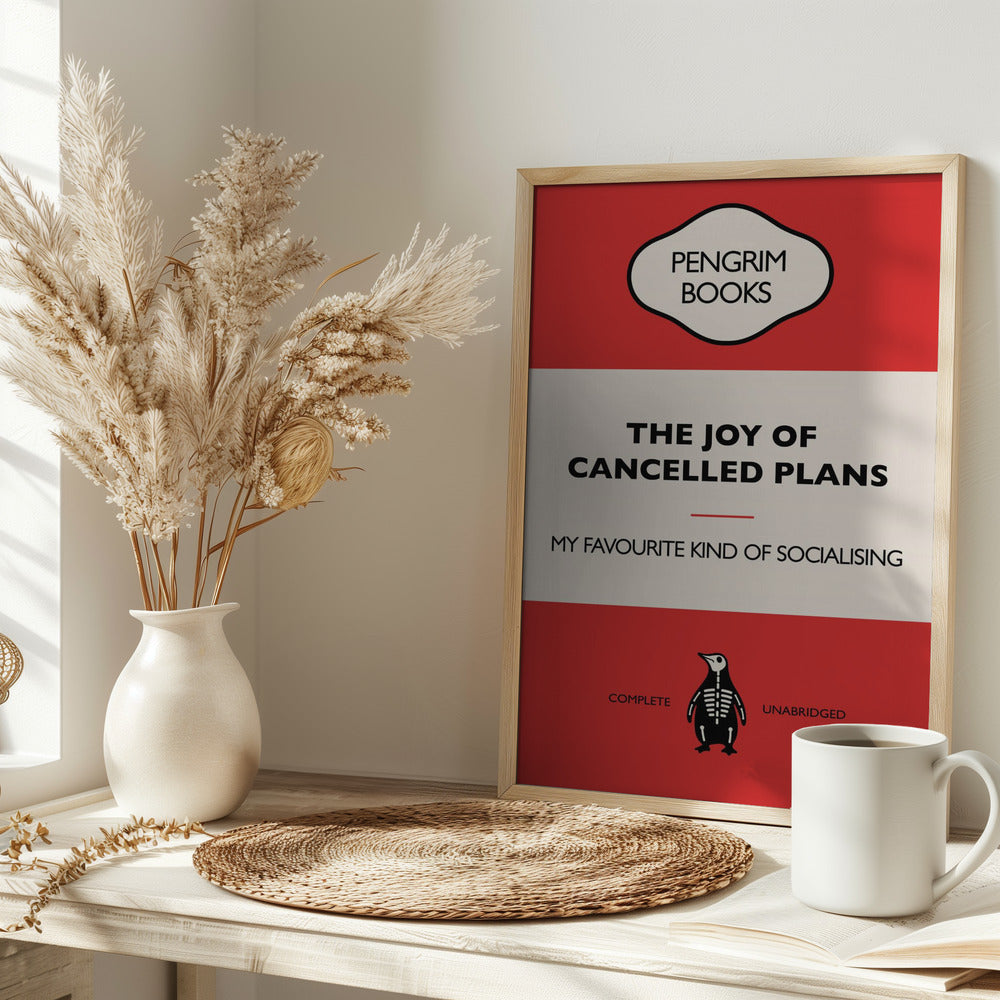 The Joy of Cancelled Plans - Funny Vintage Book Cover - Sarcastic Self Help - Red Poster