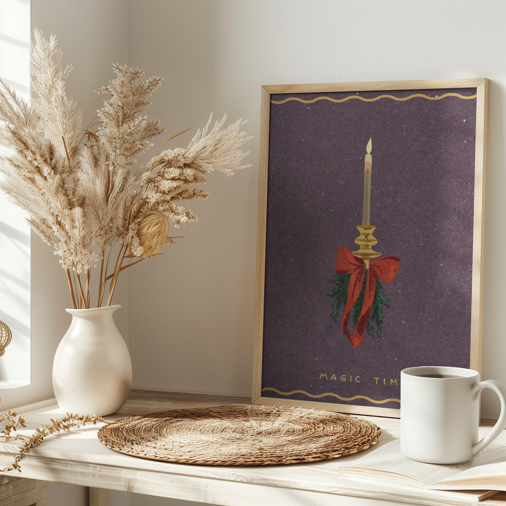 Candle with bow and spruce sprigs Poster