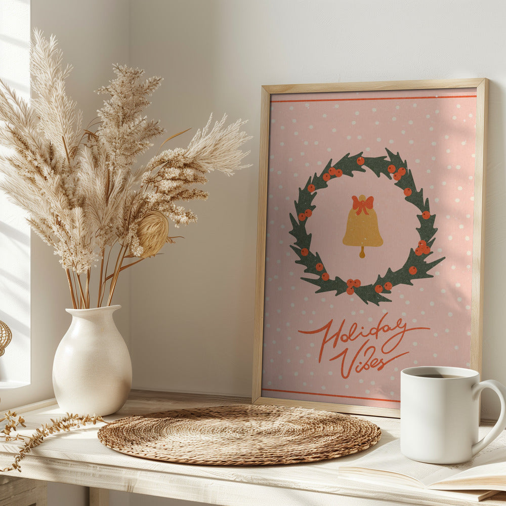 Christmas wreath with bell and bow Poster