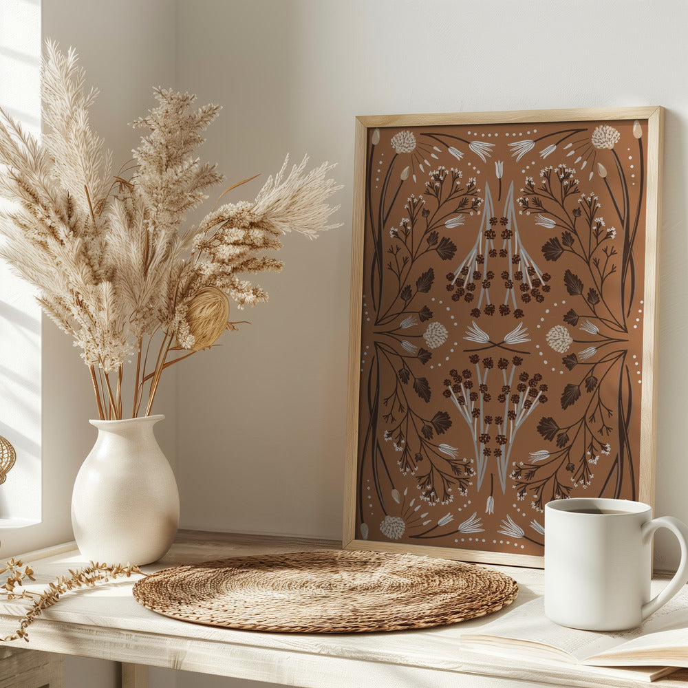 Folk Mirrored Botanicals - Earth Tones Poster