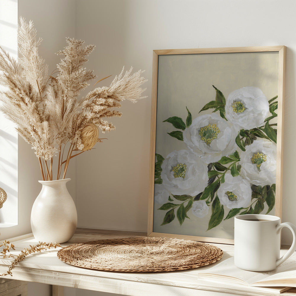 Evadne peonies in beige Poster