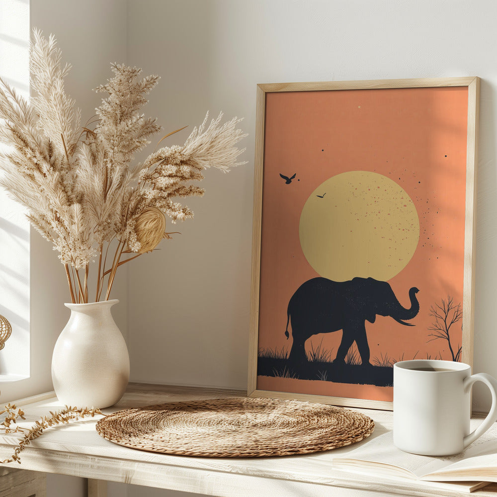 Elephant On the Savannah Poster