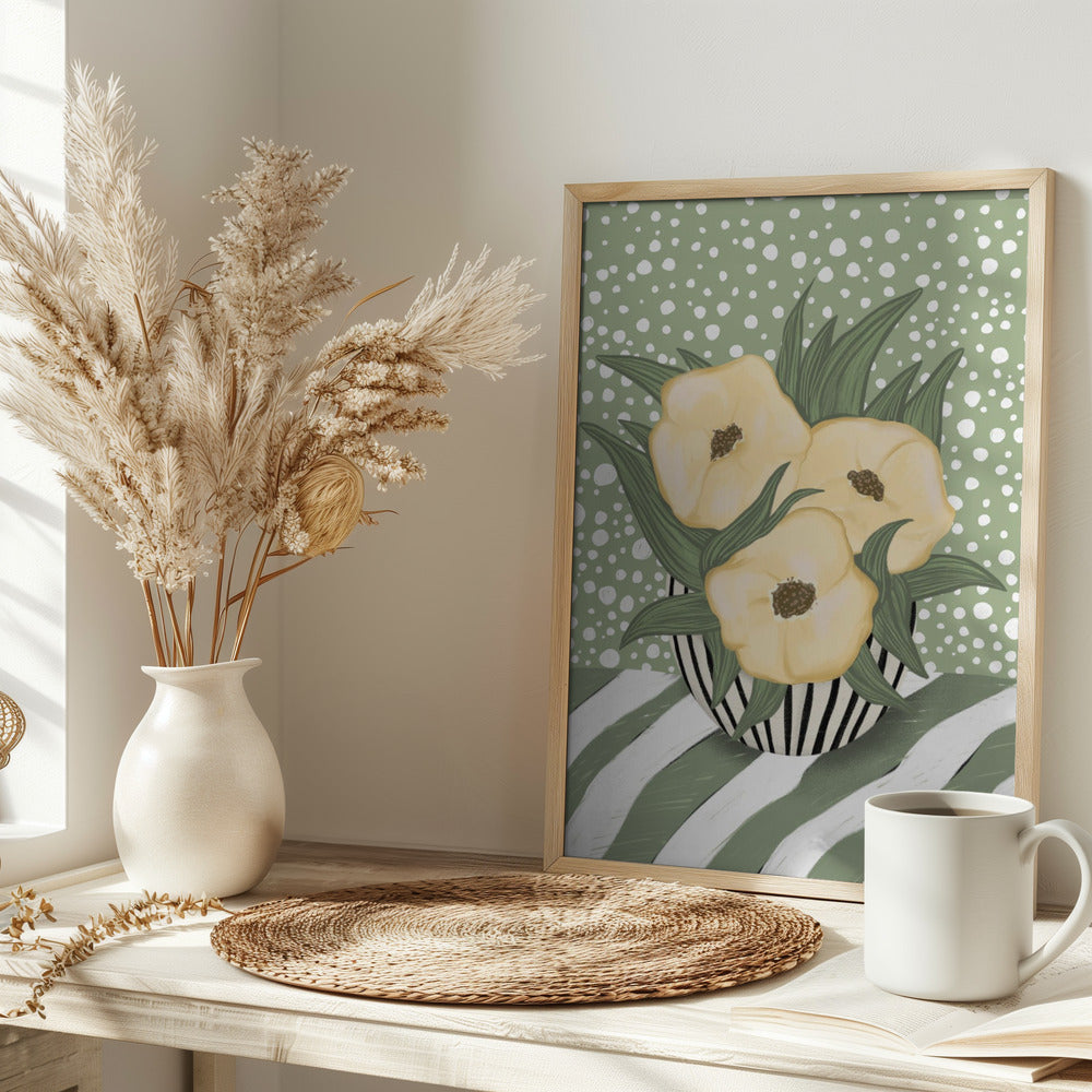 Yellow poppies in vase Poster