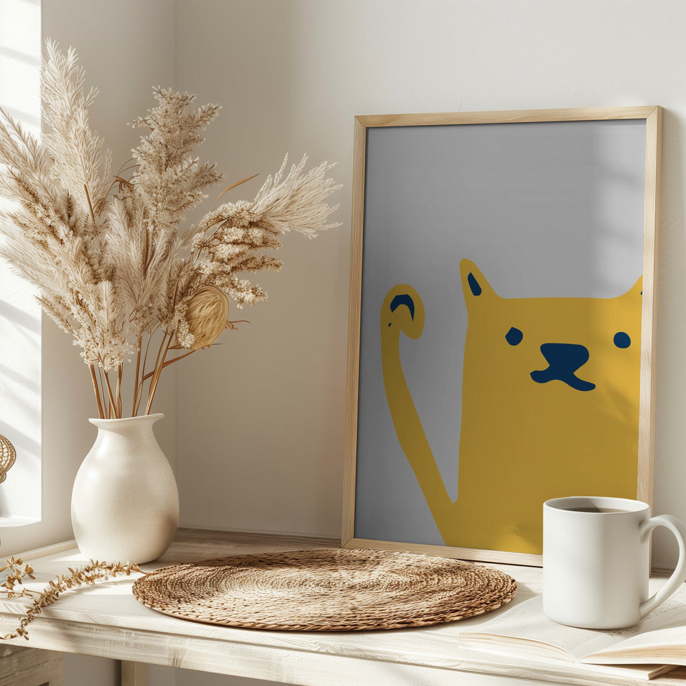 Cute Cat Yellow Poster