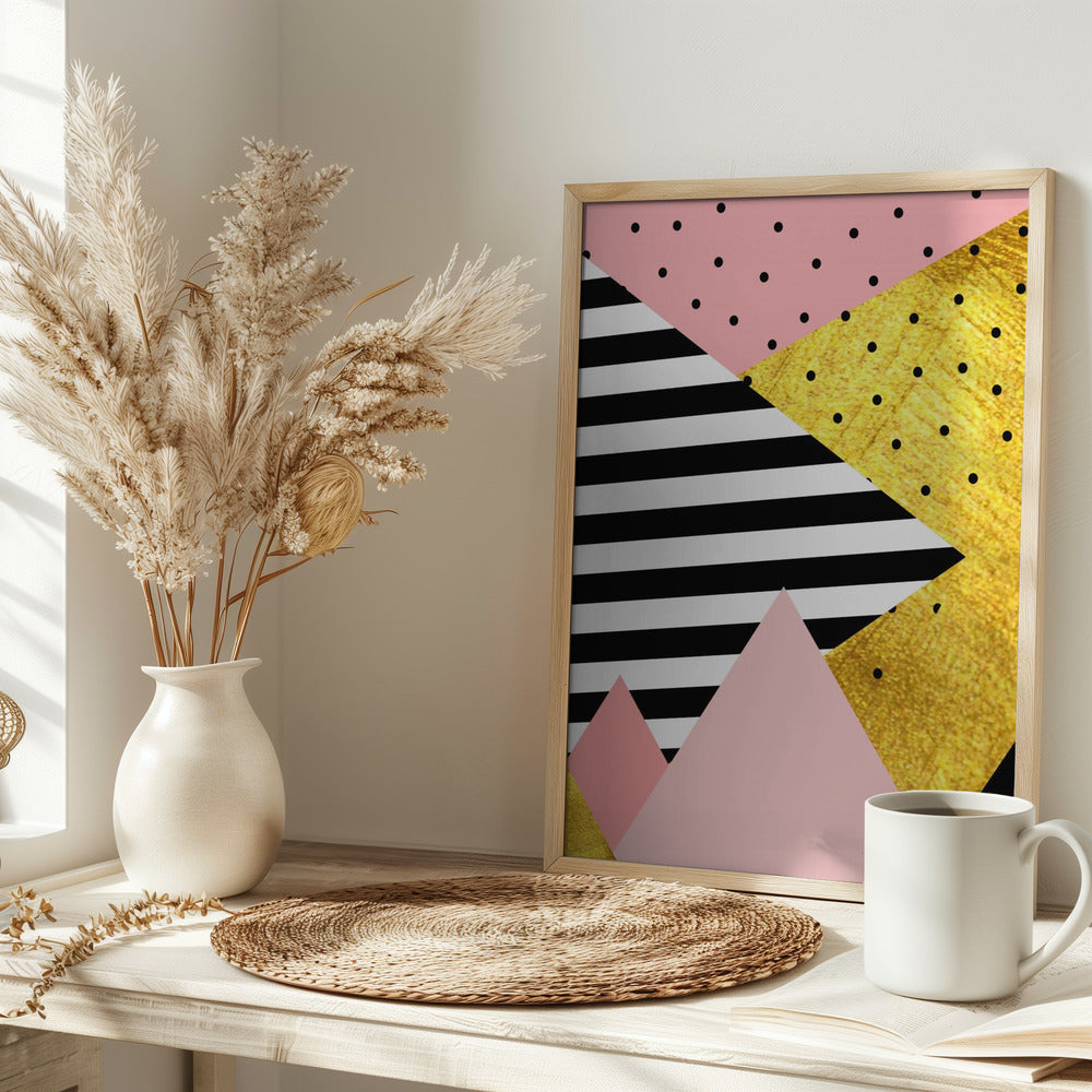 Gold Abstract Pink - Modern Geometric Poster