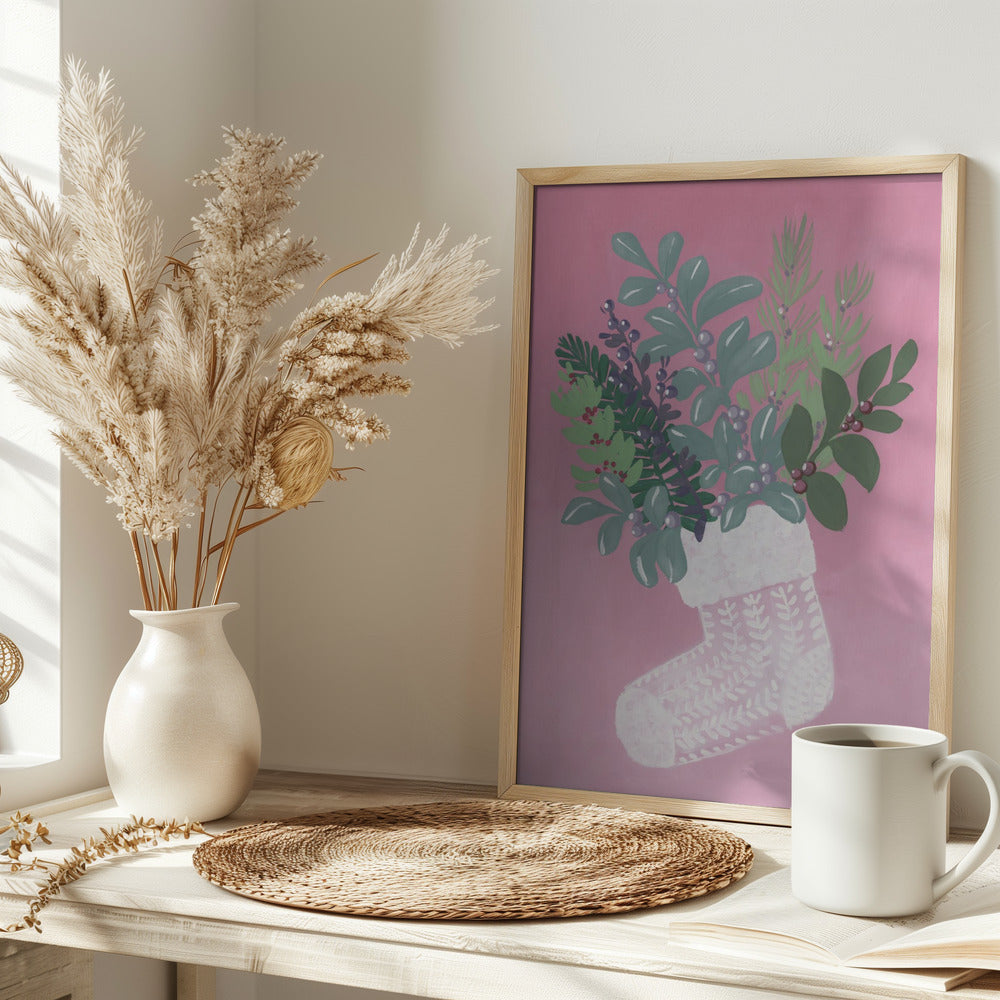 Pink floral stocking Poster