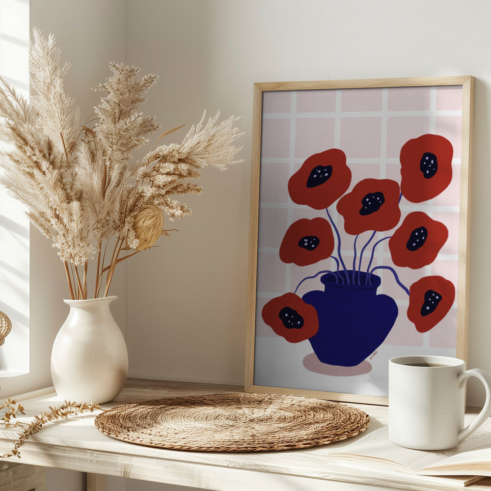 Red Poppies In a Vase Illustration Poster