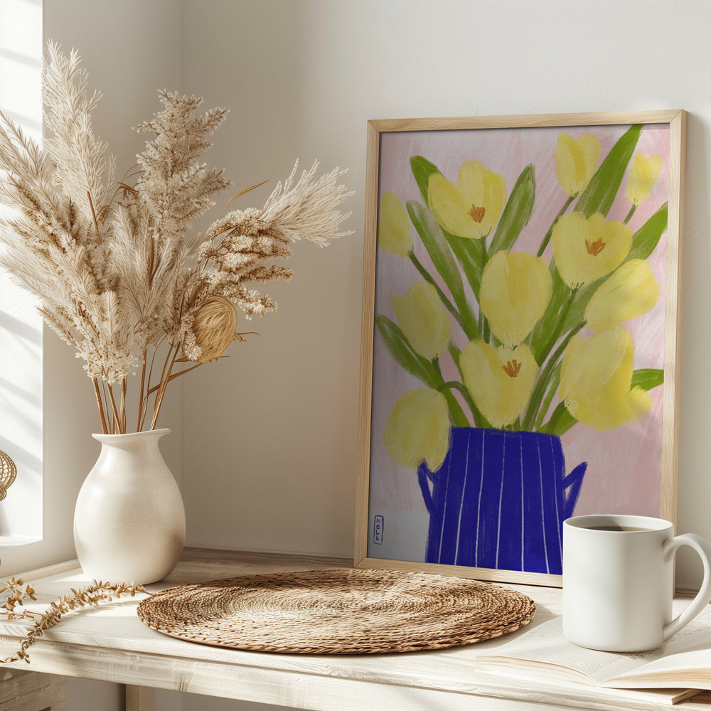 Yellow Tulips In a Vase Poster