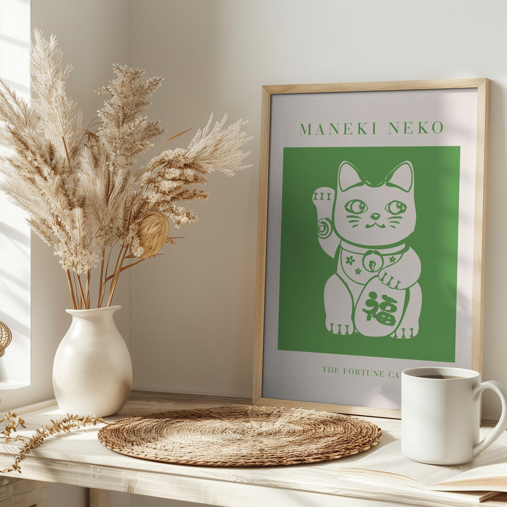 Maneki-neko Cat Green Poster