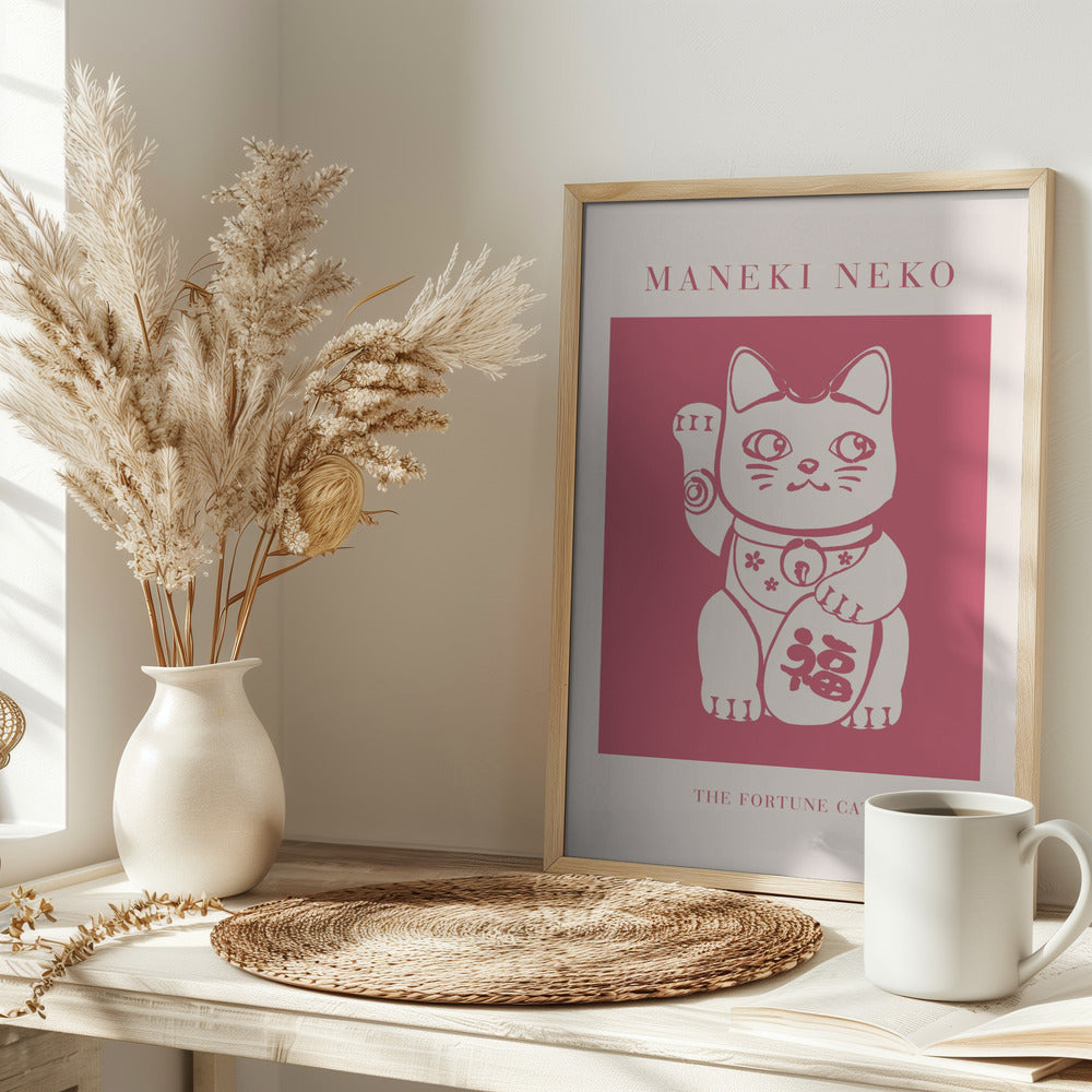 Maneki-neko Cat Pink Poster