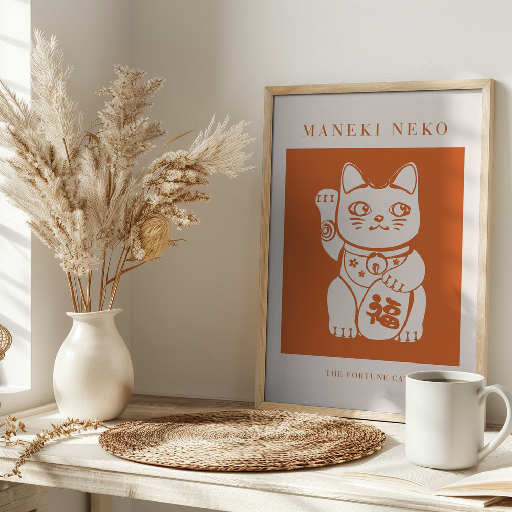 Maneki-neko Cat Orange Poster