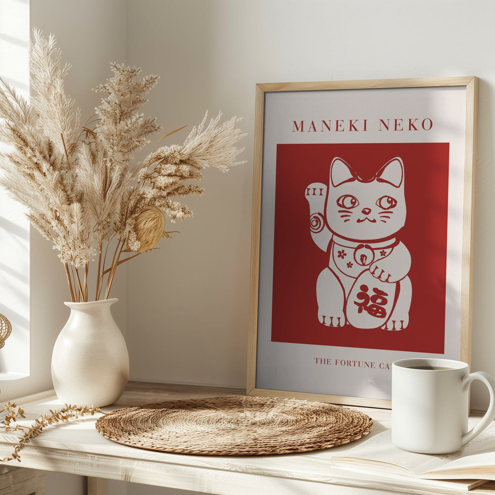 Maneki-Neko Cat Red Poster