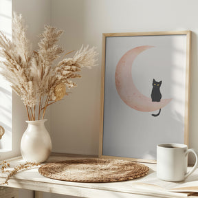 Cat Crescent Moon Poster